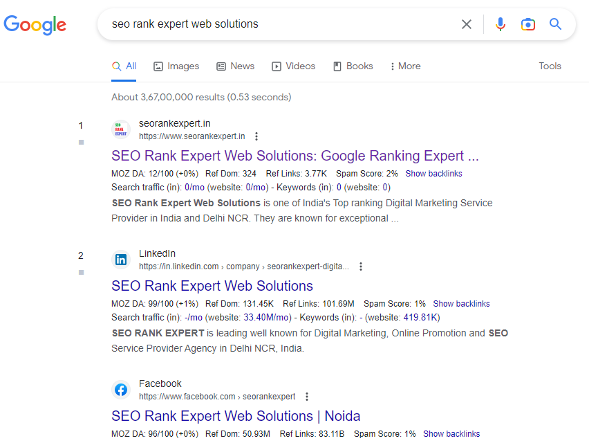 seo rank expert search result